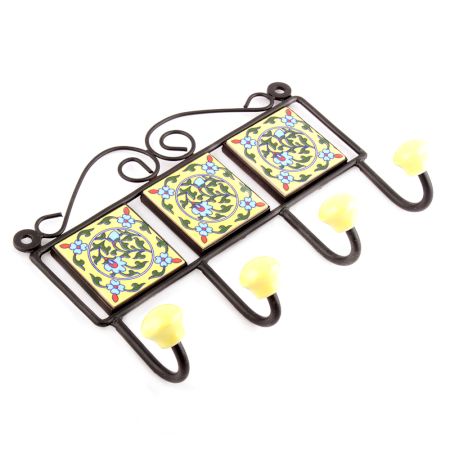 Yellow Forest Green Leaf Floral Tiles Hooks